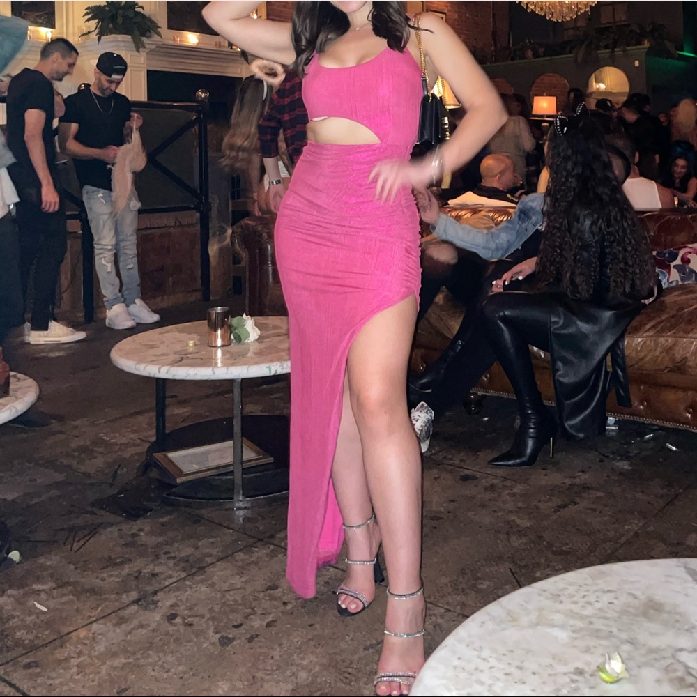 REVOLVE- Superdown Miyah Cut Out Dress in Pink Metallic